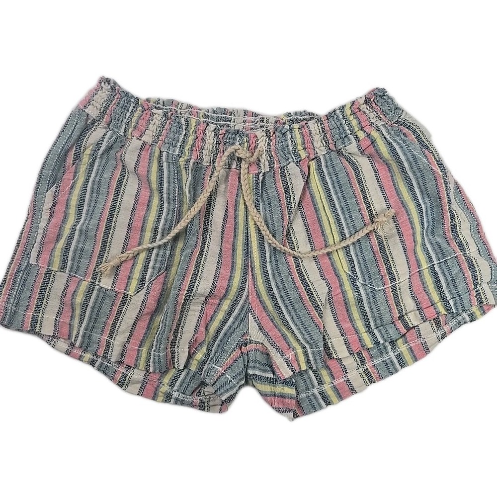 Womens Junior XL Shorts Pull On‎ Drawstring Linen Cotton Striped